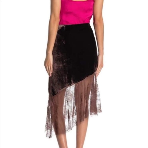 Free People My Lacey Midi Skirt Chocolate Merlot - Picture 2 of 5